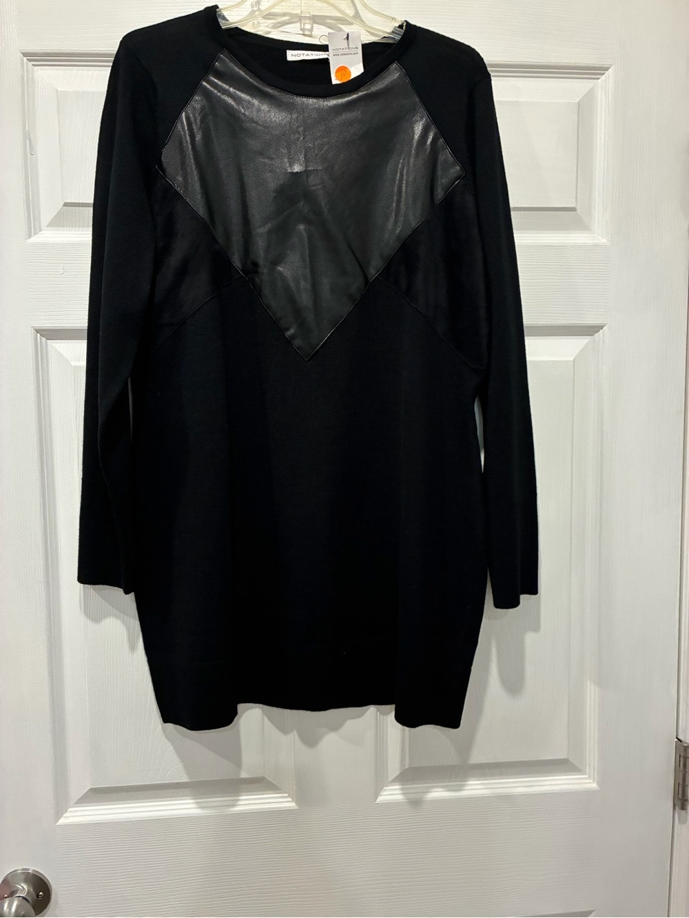 Notations Black Long-Sleeve Tunic with Faux Leather Chevron